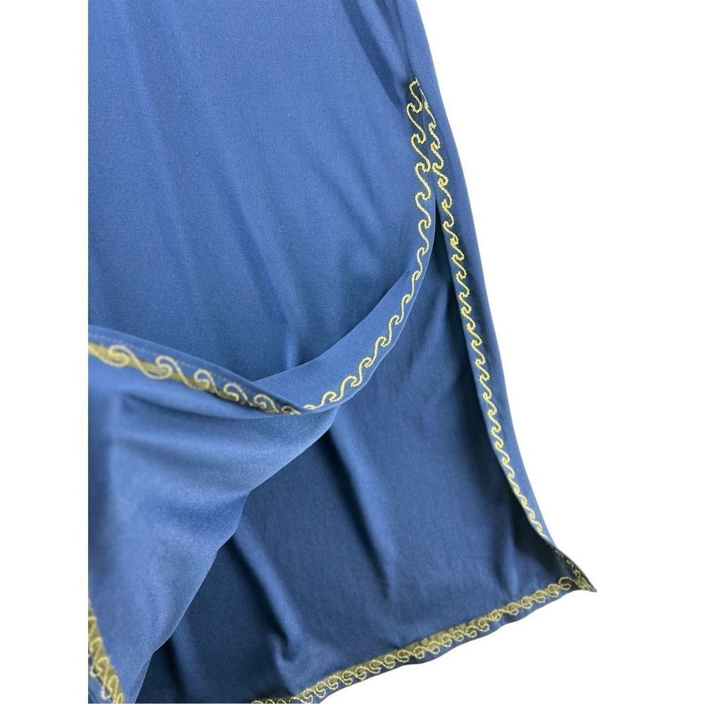 2 Piece Indian Outfit Sheer Robe & Dress Blue and Gold Floral Embroidery Tunic - Picture 12 of 14